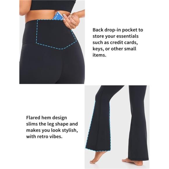 High Waist Flared Leggings, 30"/32" Bootcut Casual Yoga Pants, Tummy Control - Picture 5 of 6